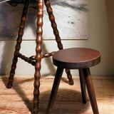 Stool high tripod solid wood turned vintage