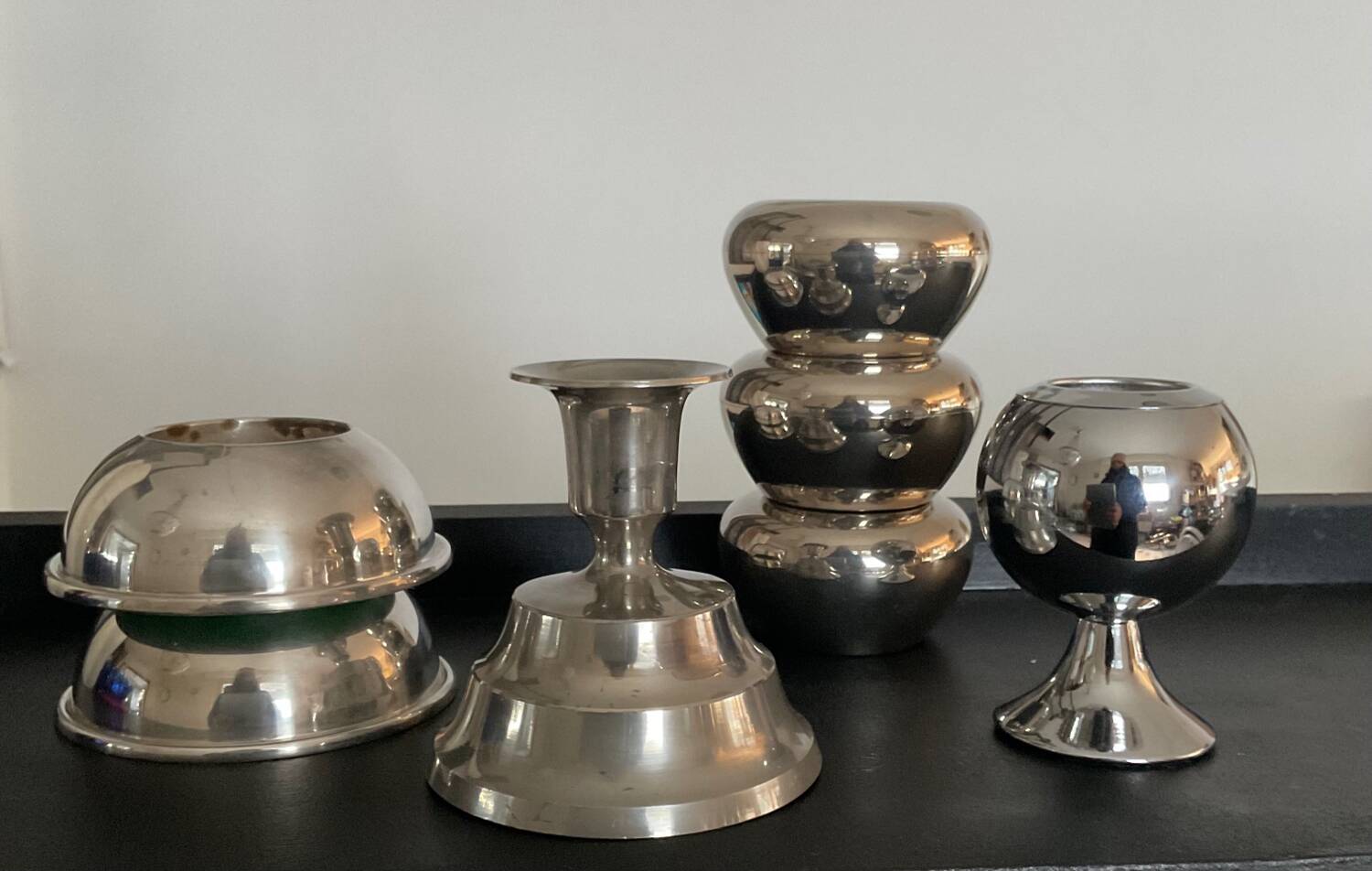 Series of 6 vintage candlesticks in brass and silver metal