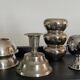 Series of 6 vintage candlesticks in brass and silver metal