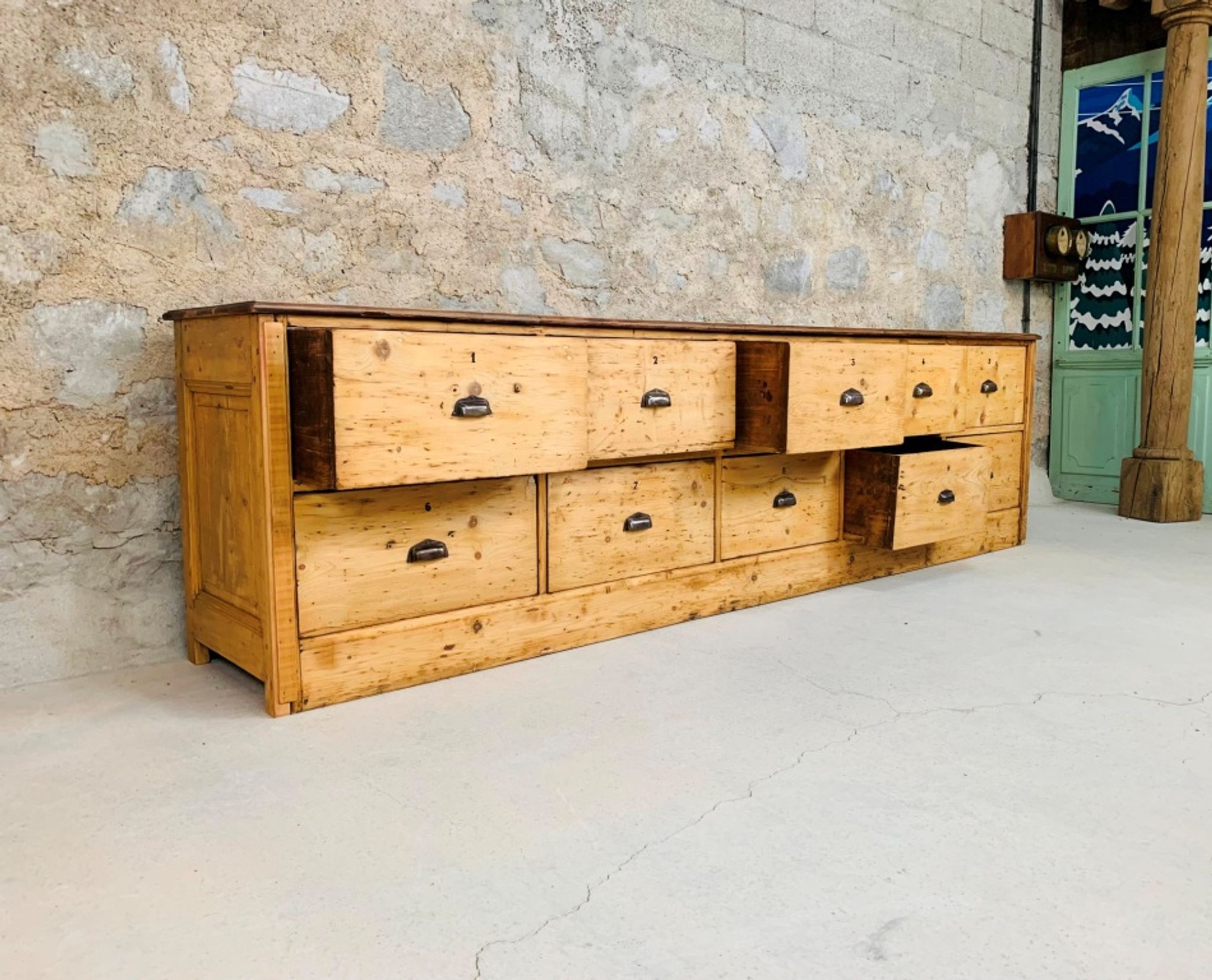 Large Antique Craft Furniture 300 cm Grocery Buffet Vintage 1920