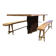 Chestnut and walnut solid table and benches with a central leg.