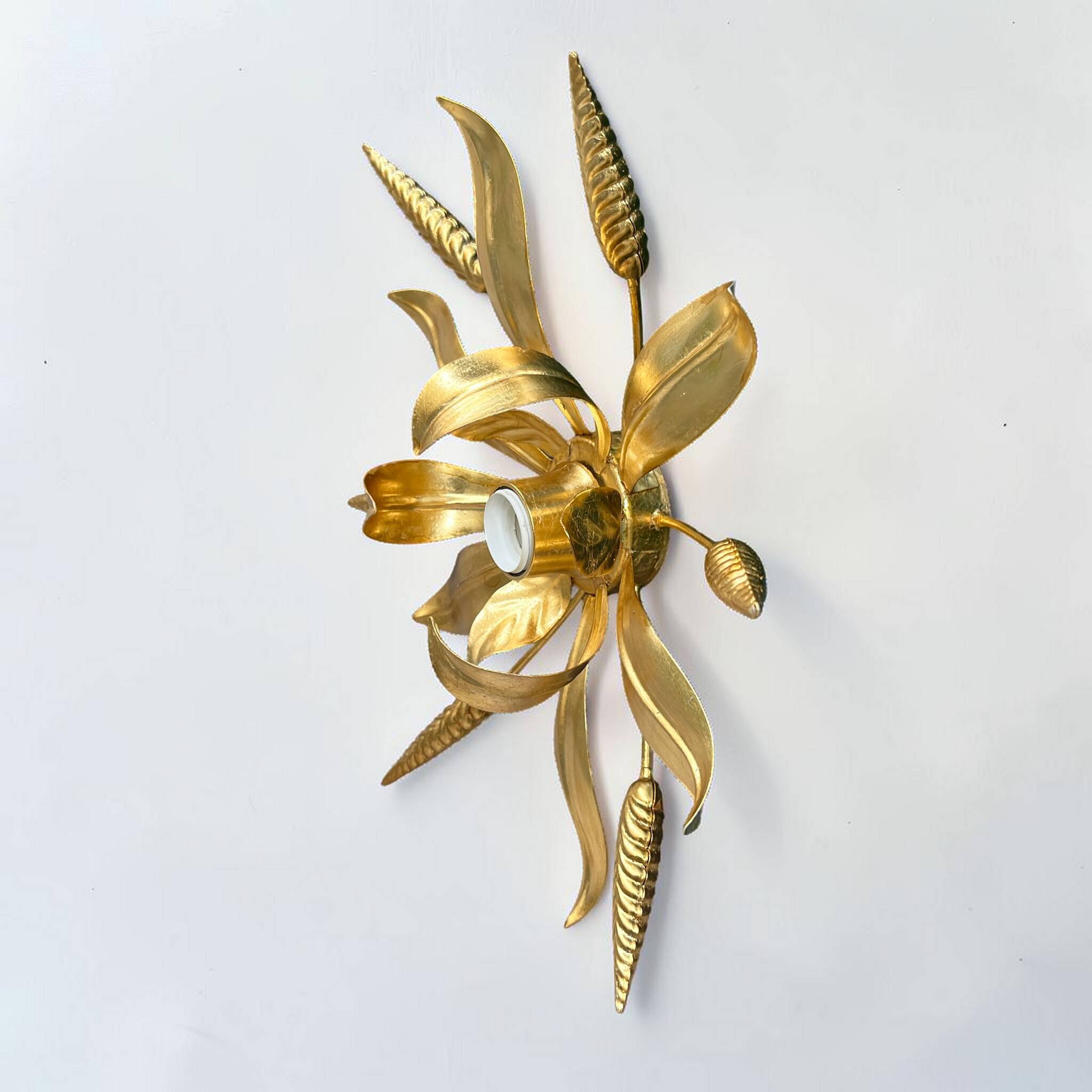 Gold leaf metal flower wall light Florentine wall light wheat ears