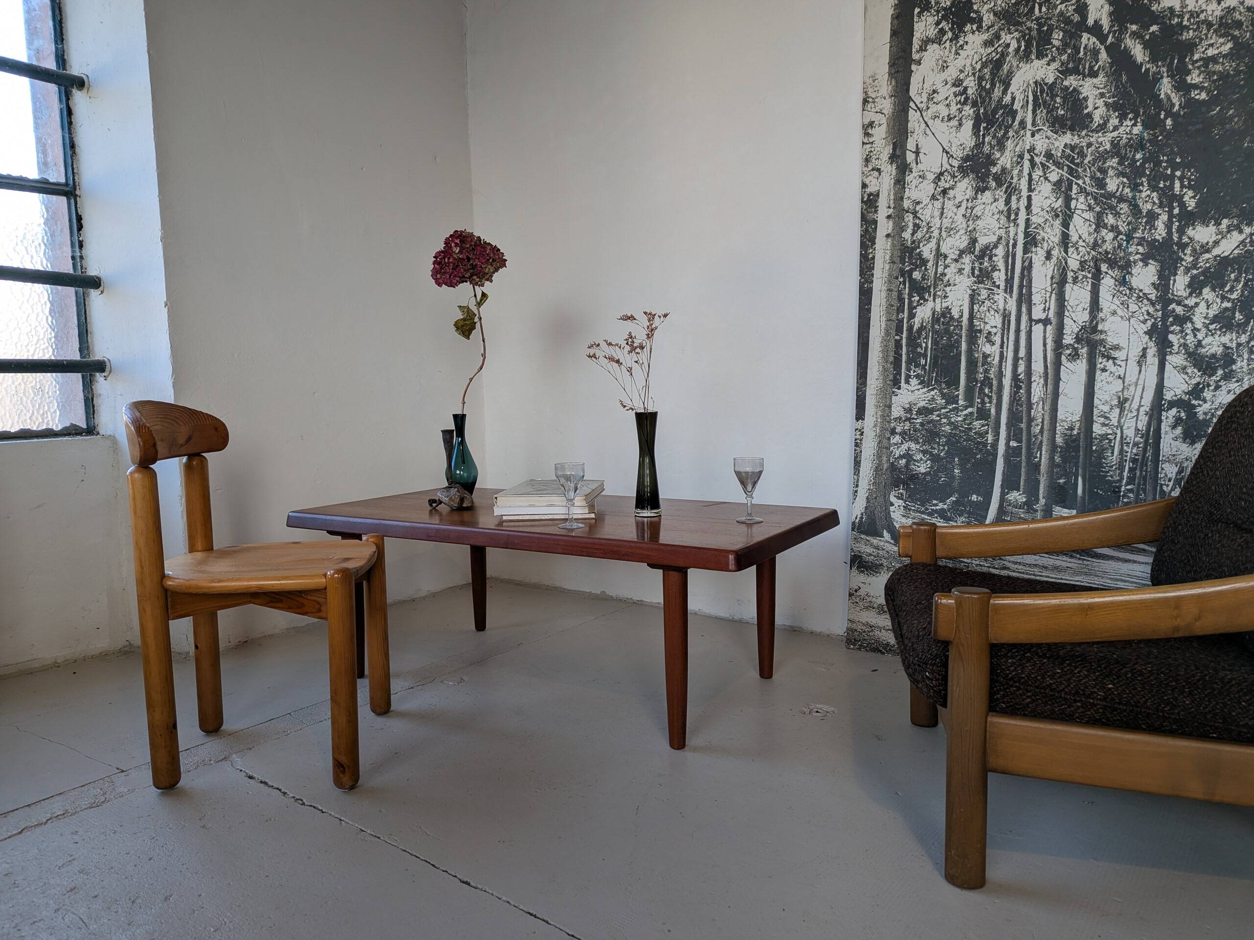 Large solid teak table, design by Niels Bach, origin Denmark.