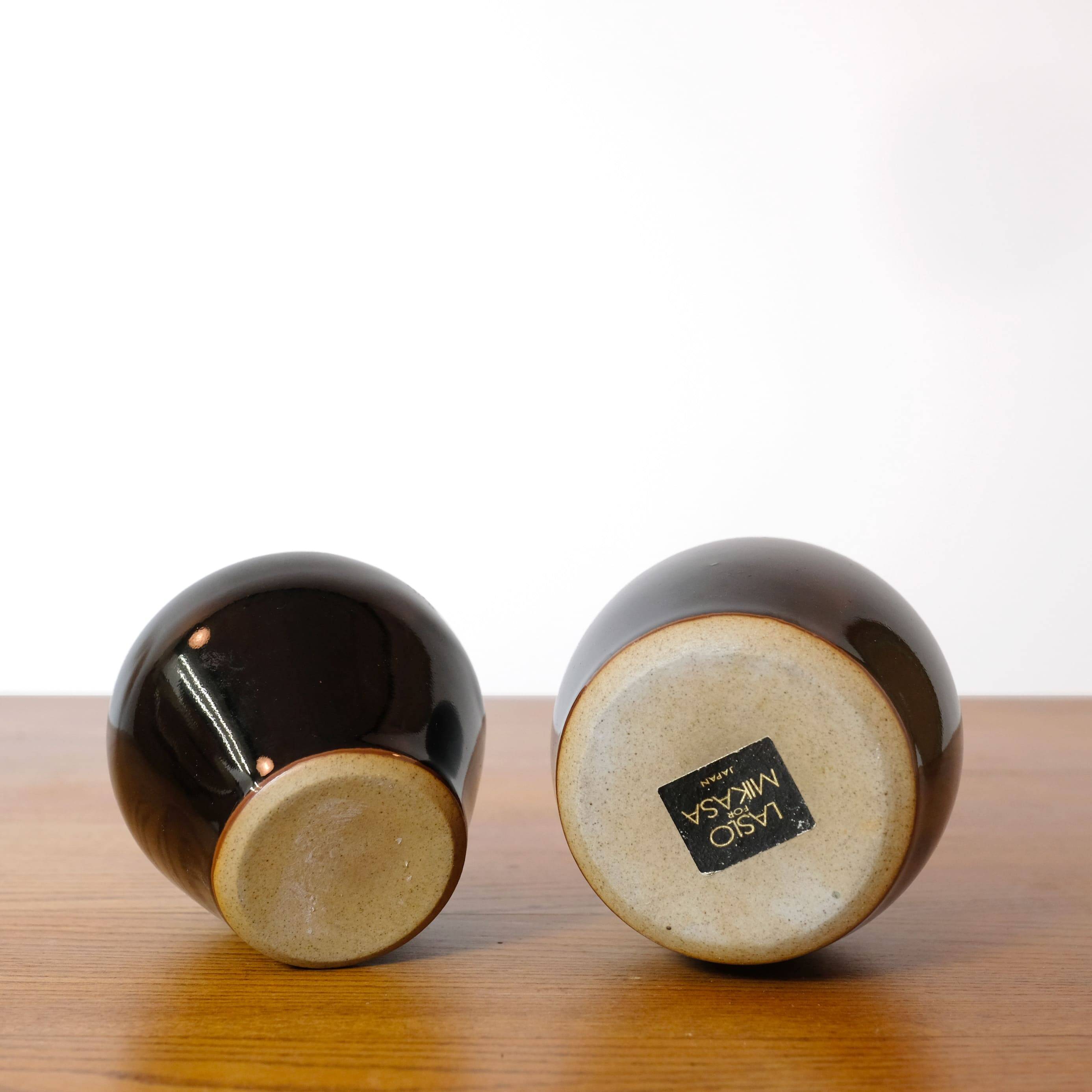 Laslo for Mikasa, two small black vases from the 80s.