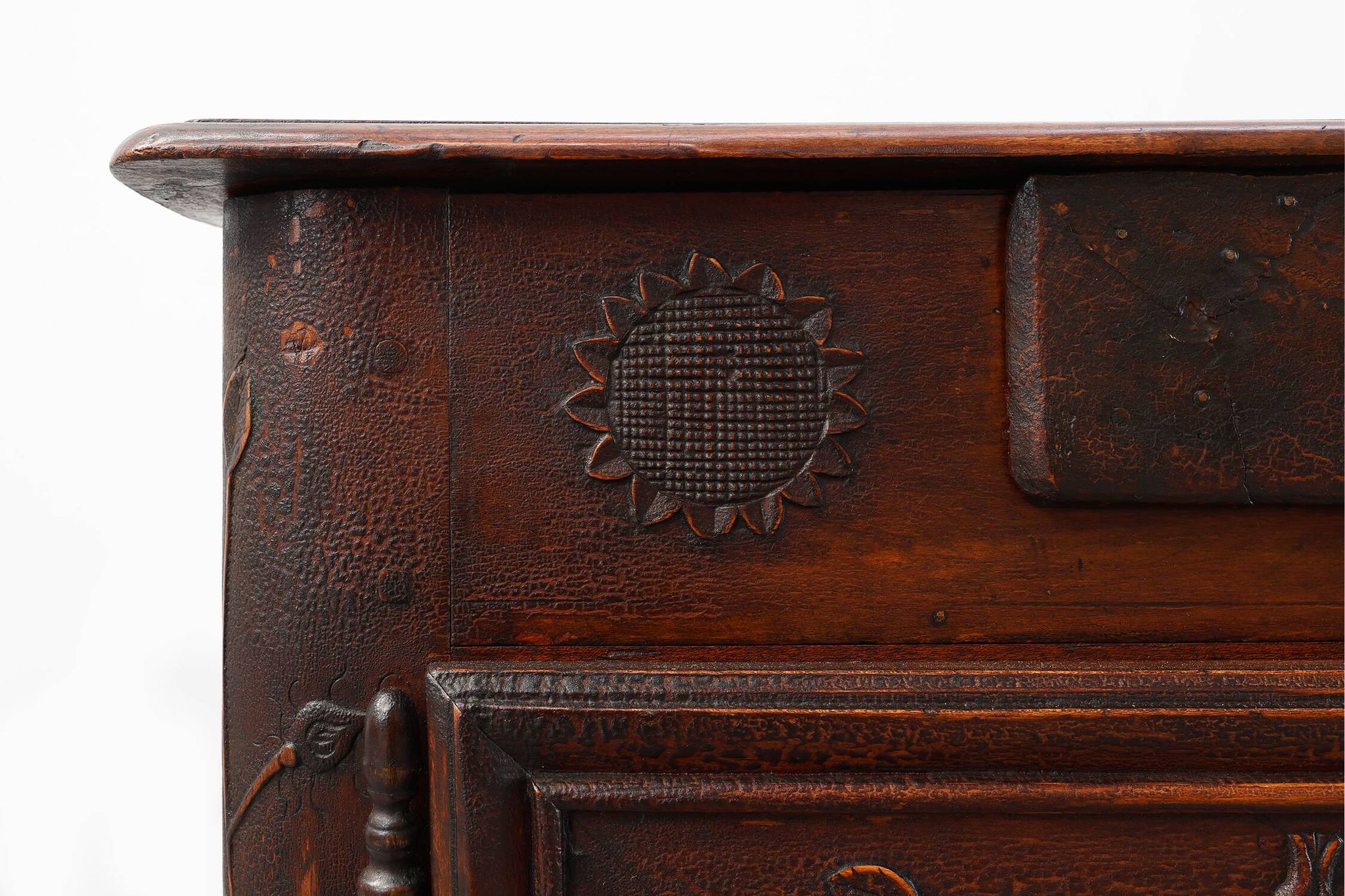 Rare French provincial carved cabinet or buffet with great patina, dated 18
