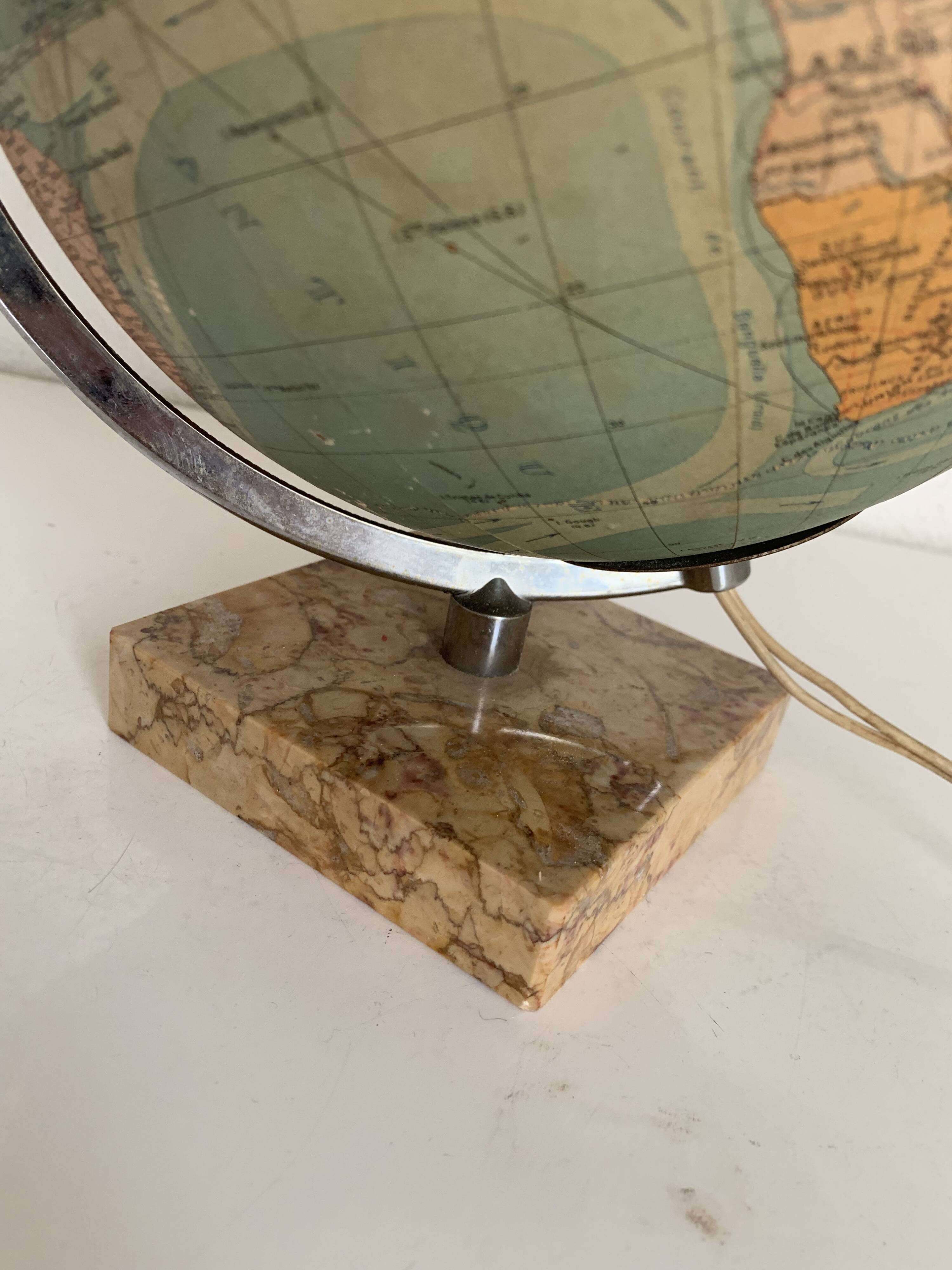 Vintage 1960 terrestrial globe glass Perrina marble world map - 28 cm