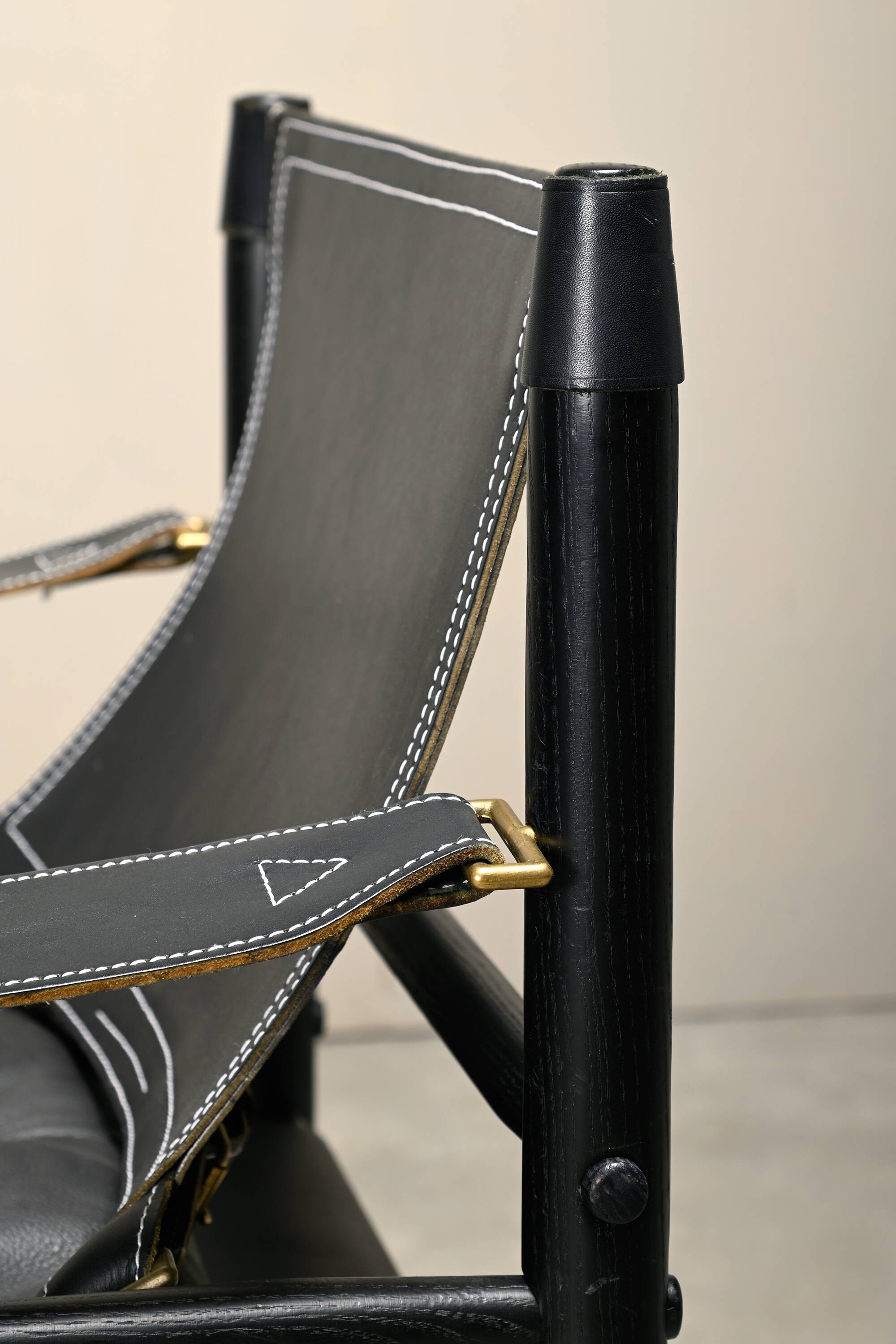 Arne Norell Sirocco Safari Lounge Chair in Black Leather and Stained Ash