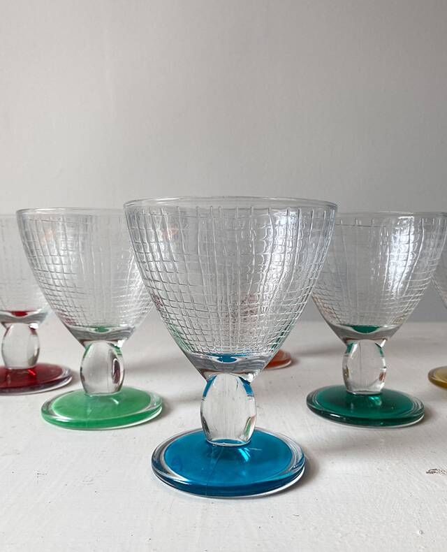Colored glass stemmed bowls