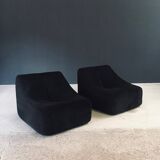 Mid-Century Modern French Corduroy Lounge Chairs, 1970s, Set of 2