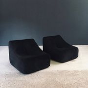 Mid-Century Modern French Corduroy Lounge Chairs, 1970s, Set of 2