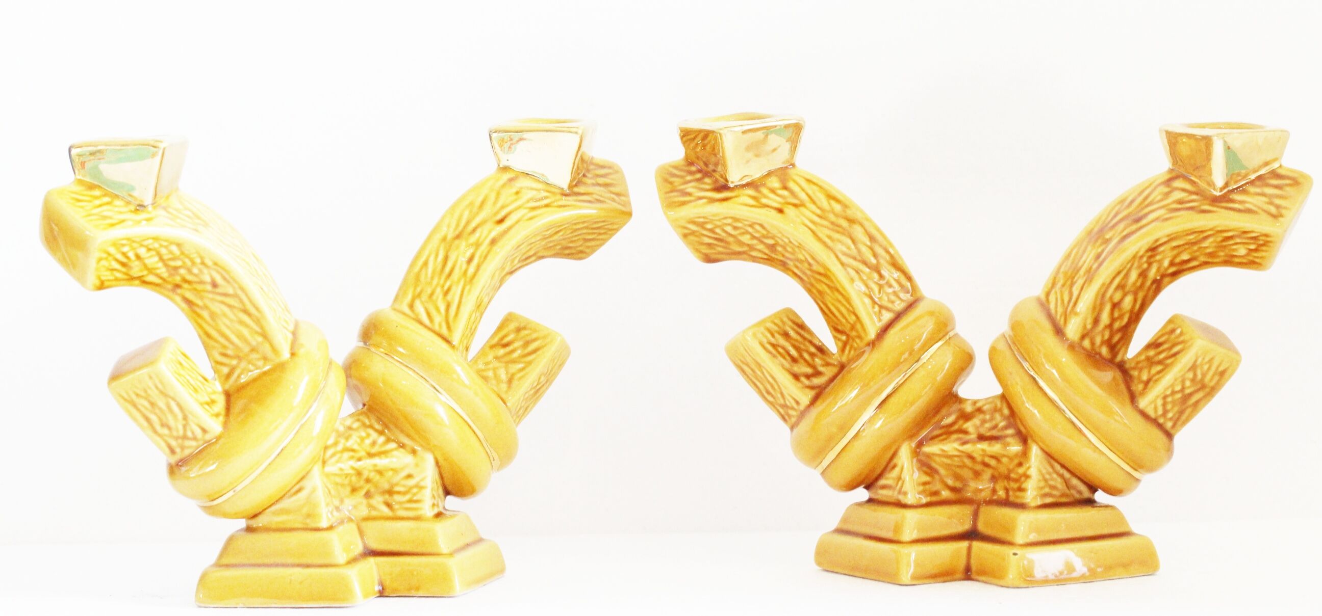 Pair of ceramic candlestick lamps