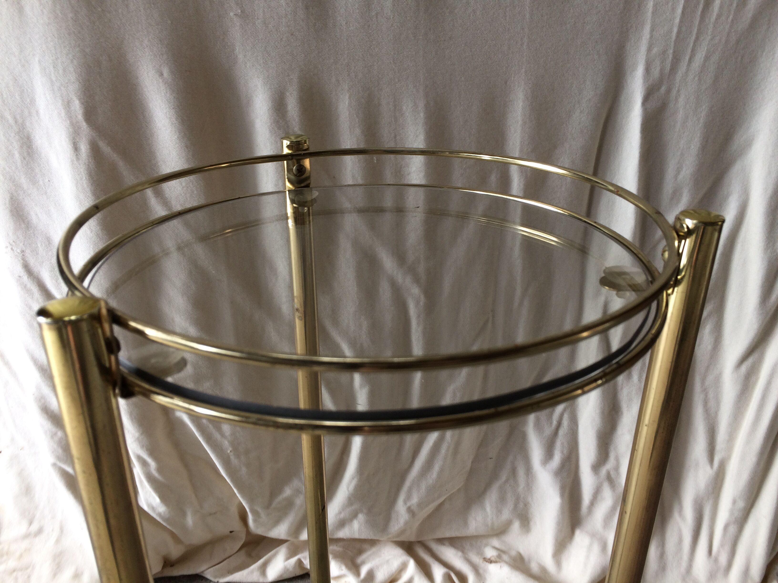 Former sellette tablet gold metal shelf vintage glass trays