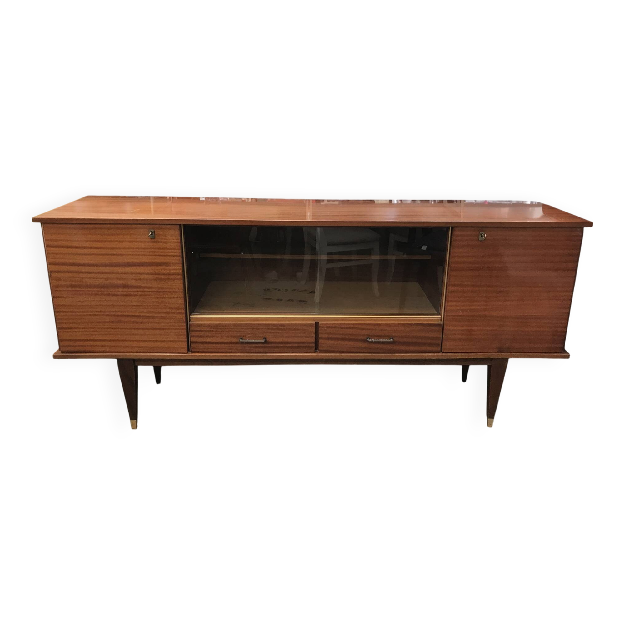 Vintage 1960s enfilade in varnished cherry wood.
