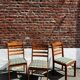 Lot of 3 vintage checkered wood and fabric chairs.