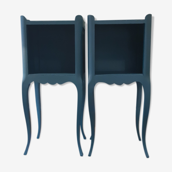 Pair of bedside tables revisited in petrol blue