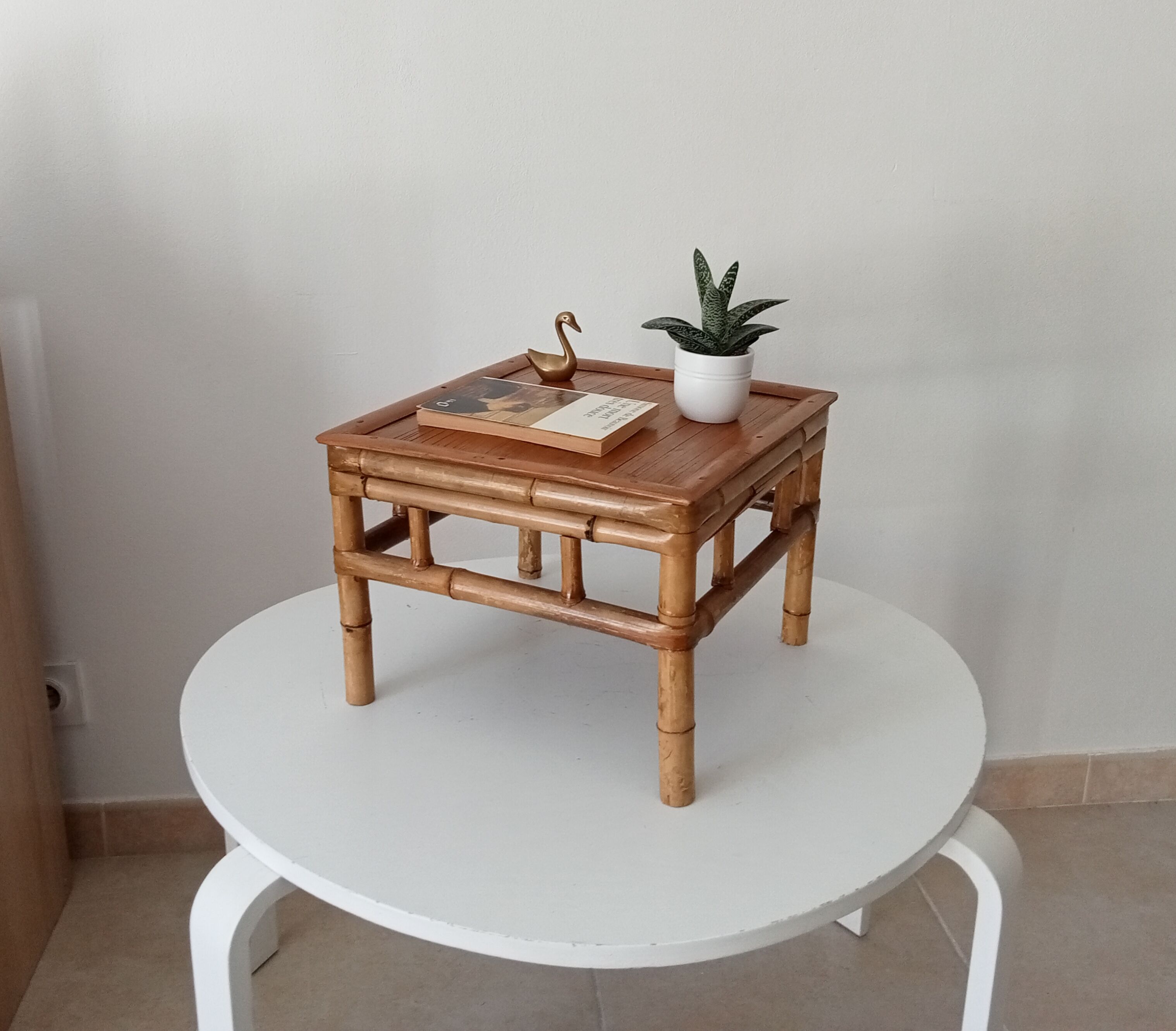 Vintage bamboo bedside table from the 70s.