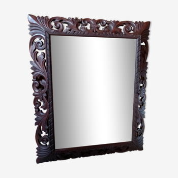 Carved wooden mirror and beveled mirror 113x92cm