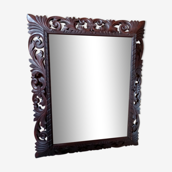 Miroir en bois sculpté et miroir biseauté 113x92cm