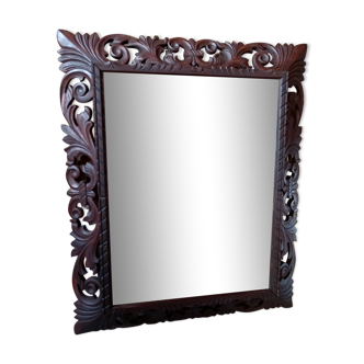 Miroir en bois sculpté et miroir biseauté 113x92cm