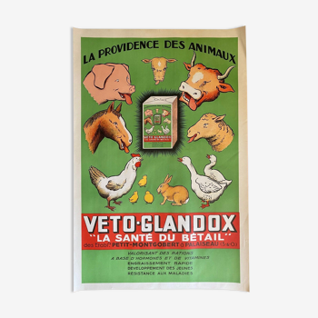 Affiche originale "Veto-Glandox la santé du bétail" 40x60cm 1939