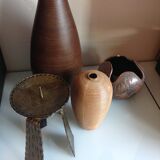 Brutalist candle holder tripod in golden metal / vintage 60s-70s
