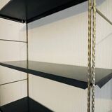 Adjustable vintage wall shelf in black metal and brass