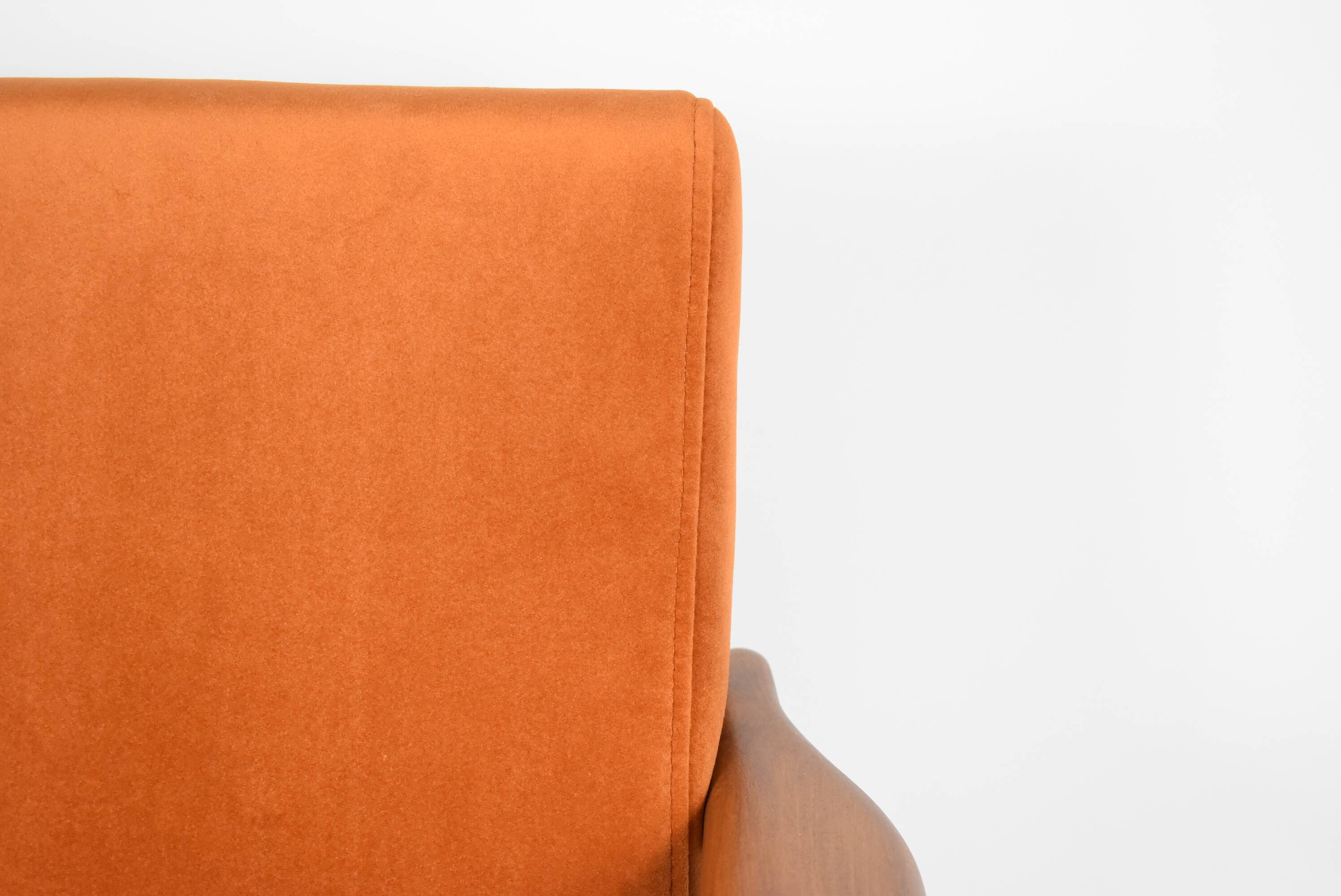 Original scandinavian armchair, restored, 1960s, russet, velvet