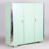 Turquoise Bauhaus three door wardrobe made in 1930s Czechia by Vichr a spol.