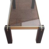 Table low 70s wood glass brass