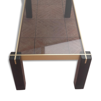 Table low 70s wood glass brass