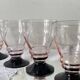 6 large Art Deco pink wine or water glasses with black stems, 17 cl.