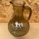 Antique Pitcher Carafe Molded Glass Smoked Grey Flower Decor Relief Vintage