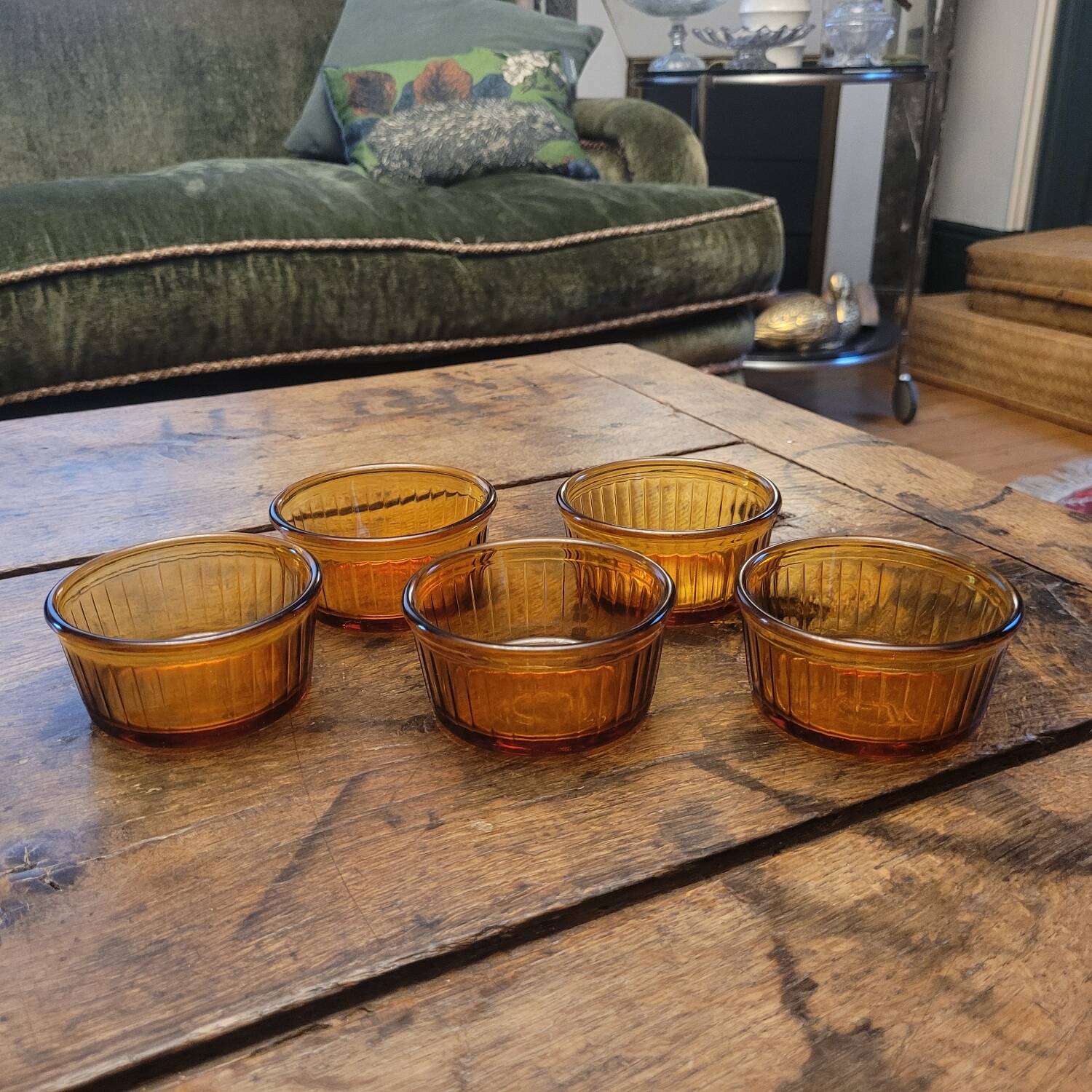 Set of 5 amber Duralex ramekins – France, 1970s
