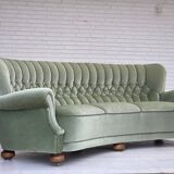 1970s, Danish 3-seater curved sofa, furniture velour, beech wood legs.