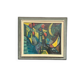 Original Danish Oil on Canvas – “Chicken Composition” by Eyvind Olesen