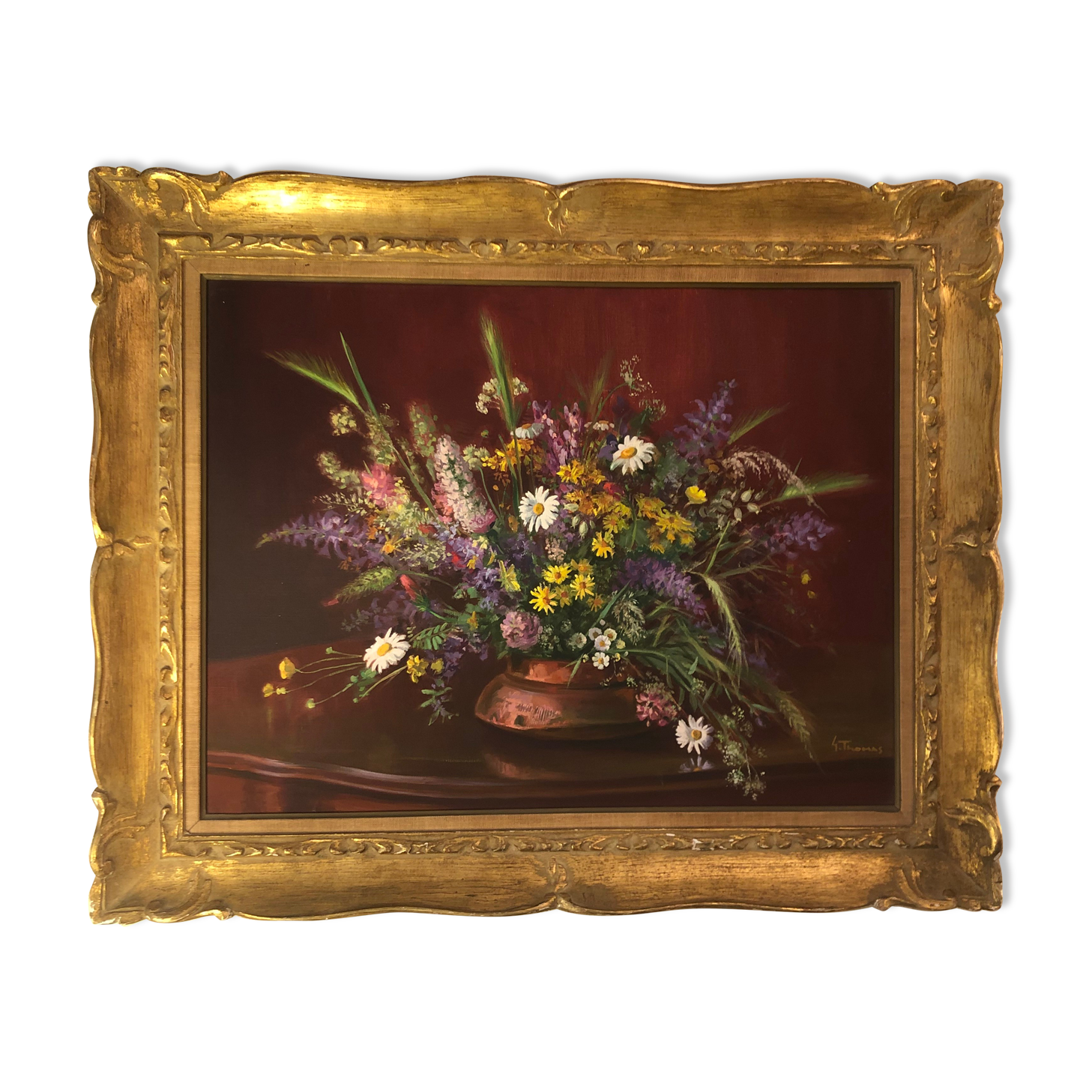Tableau encadré et signé représentant bouquet de fleurs