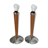 2 vintage lamp bases, chrome and wood, for creating a mushroom lamp