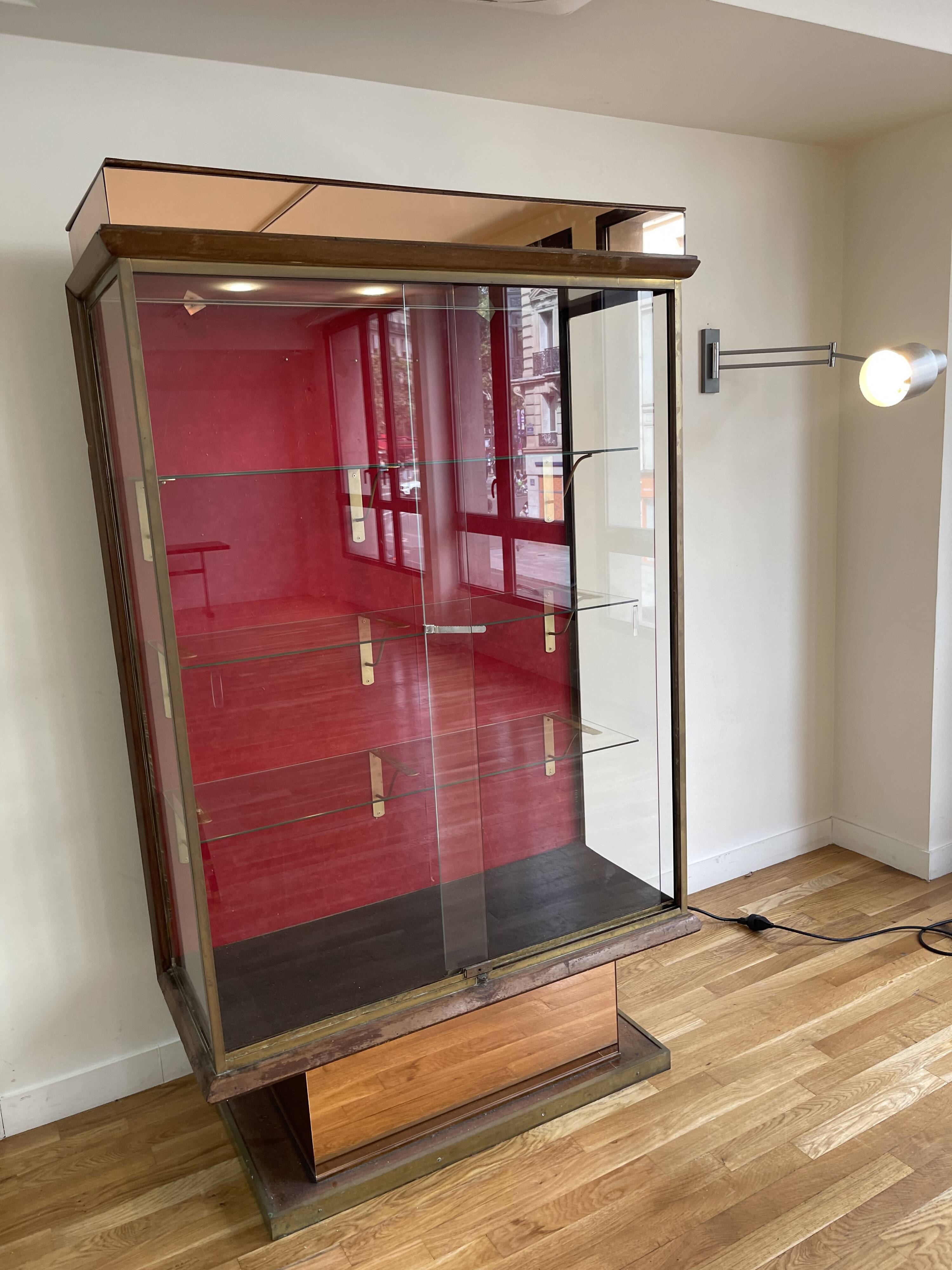 Brass display case from the Lutetia hotel with integrated lighting.