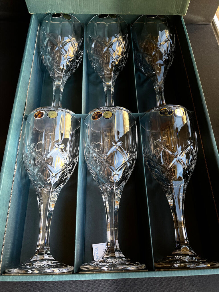 Bohemia - glasses on foot (6) - Modern mid-century - Lead crystal 24% Pbo