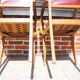 2 anciens fauteuils bridge bois & skai rouge
