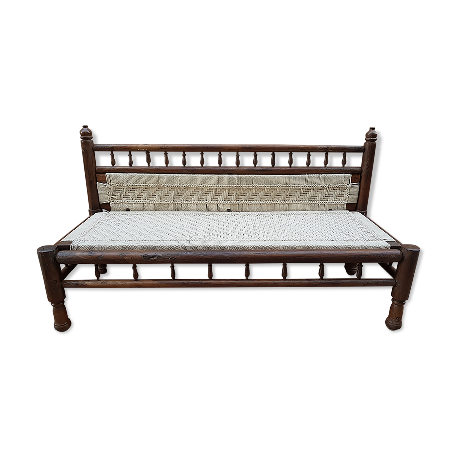 Natural burmese teak sofa and braided cotton seat & backsplash