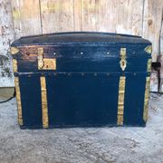 Old vintage blue & gold wood storage chest #a127