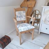 Chair / Armchair in solid wood and blue toile de Jouy