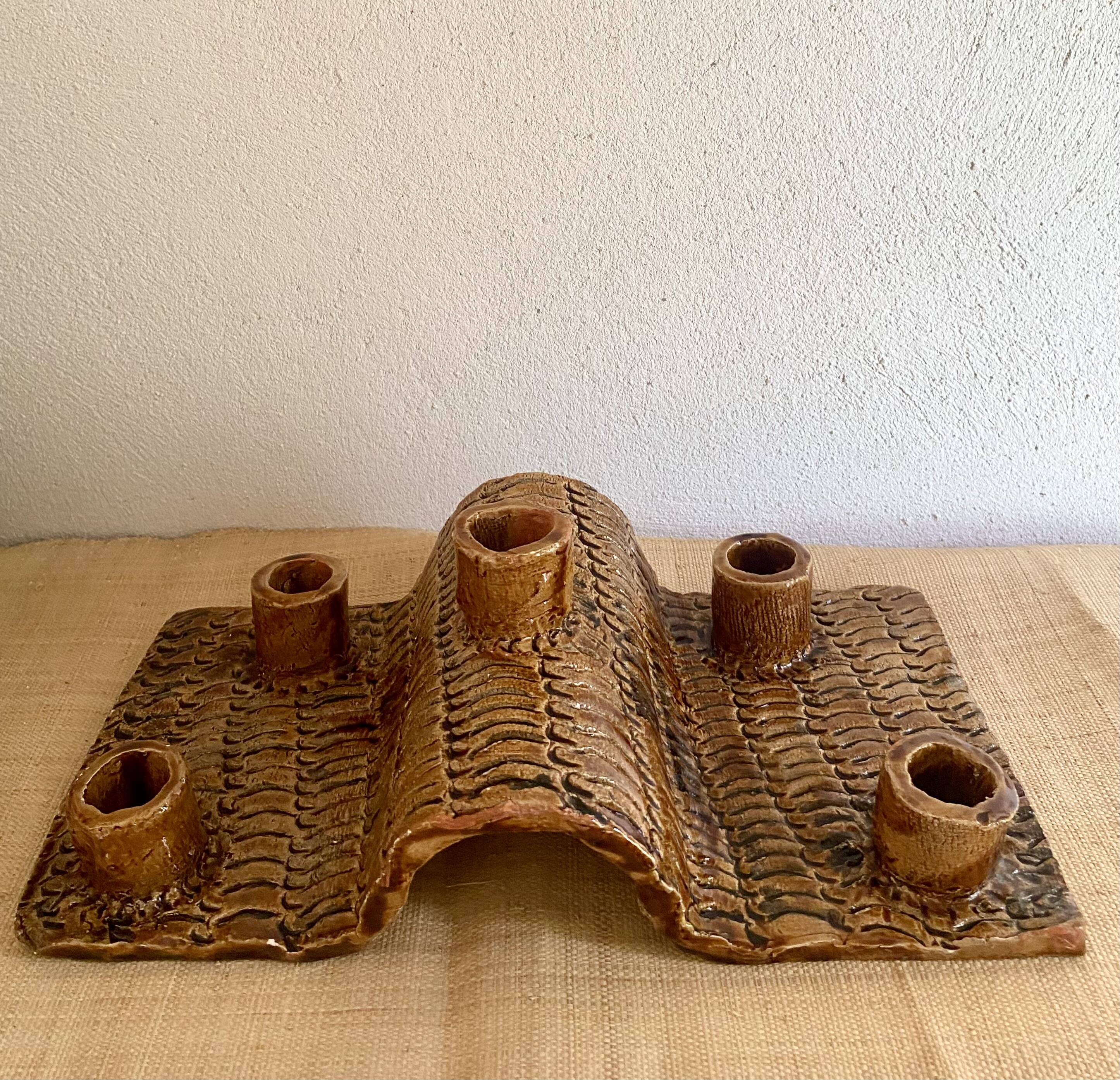 Terracotta candlestick with 5 holders, 1980s.
