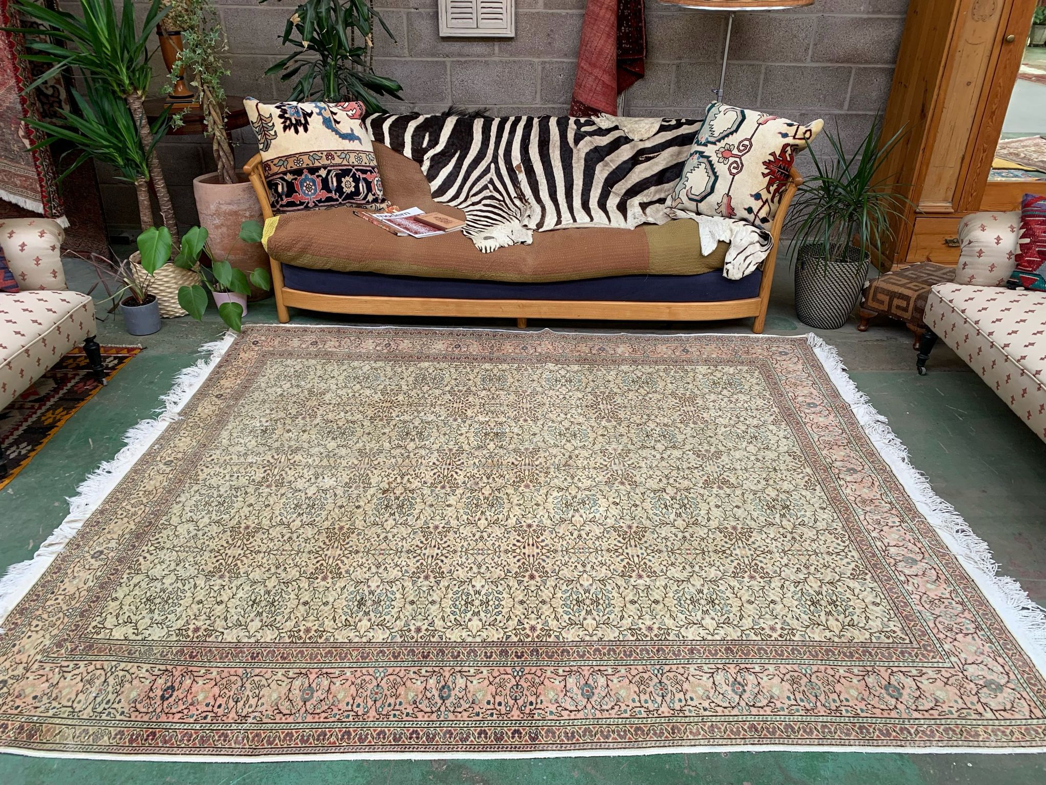 Vintage Square Turkish Rug 245x200 cm, Tribal Wool Carpet Large