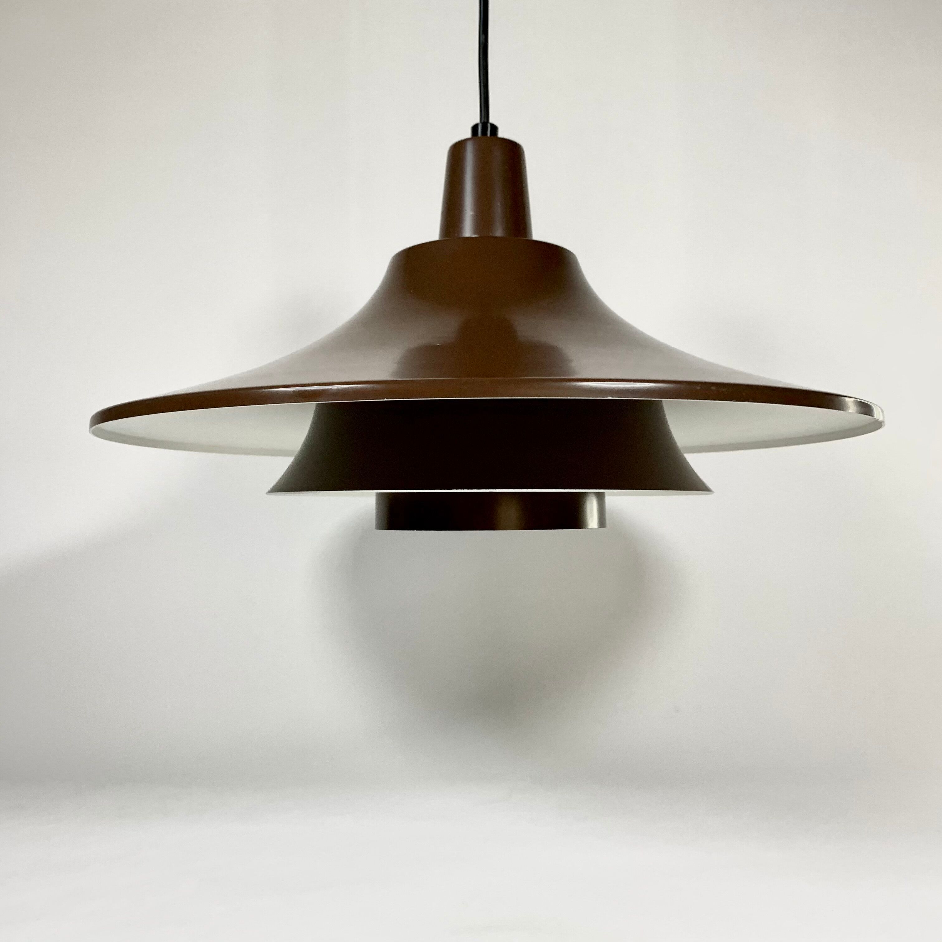 Suspension in chocolate lacquered aluminium produced in Denmark, Scandinavian design 1970-1980