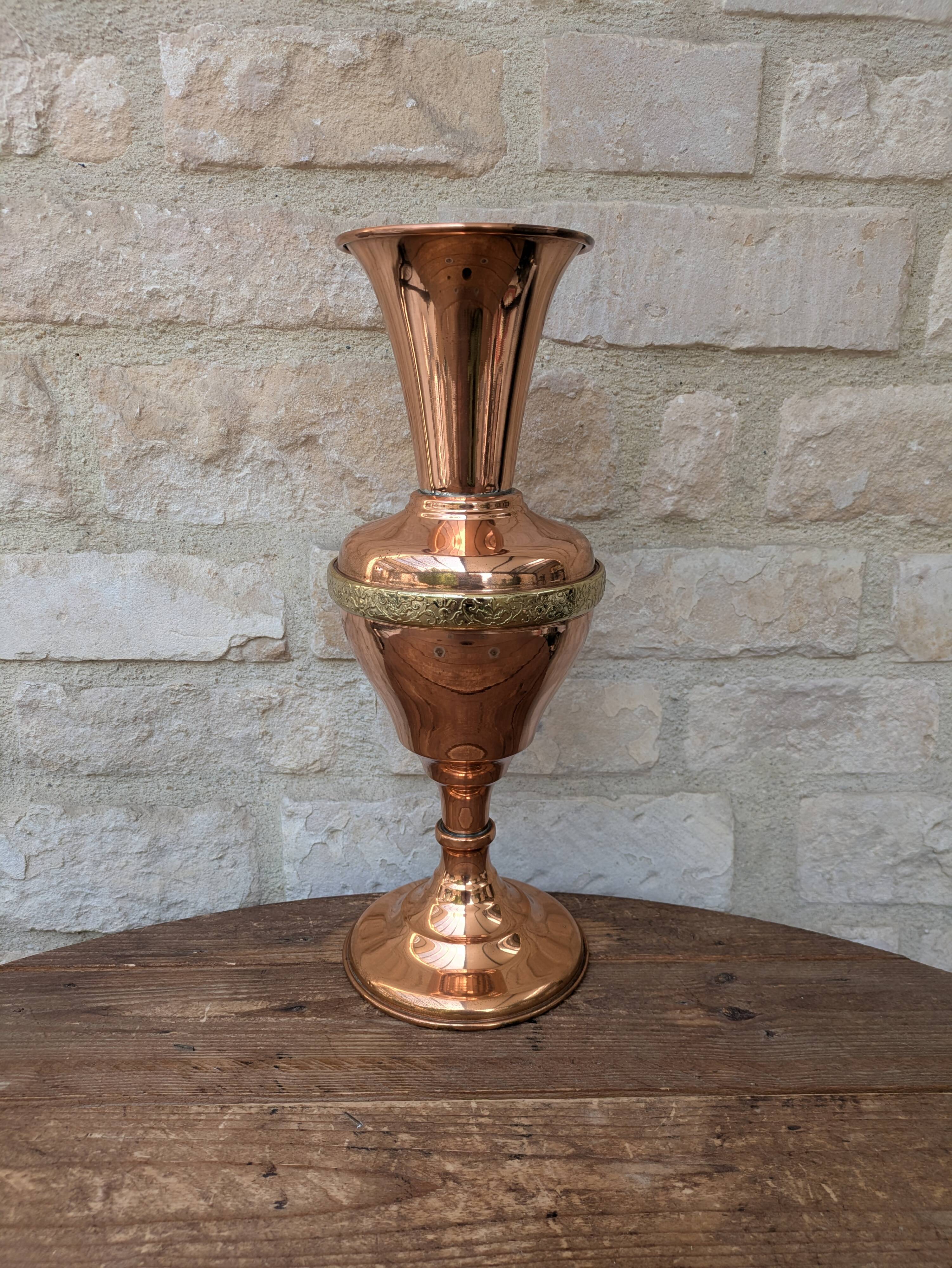 Ancient large copper vase from Villedieu les Poêles Gaor H37.5cm