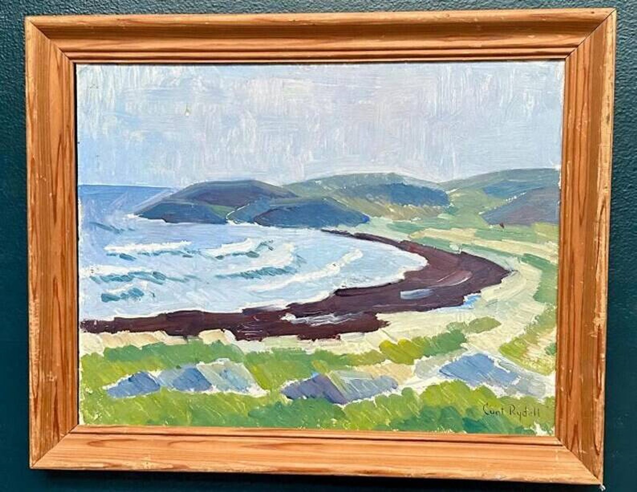 Original Swedish Oil on Panel – “Coastal Landscape” by Curt Rydell – Signed – Vintage & Framed – 33 × 40 cm (13" × 15.7")