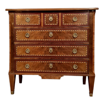 Chest of drawers Louis XVI in marquetry circa 1880