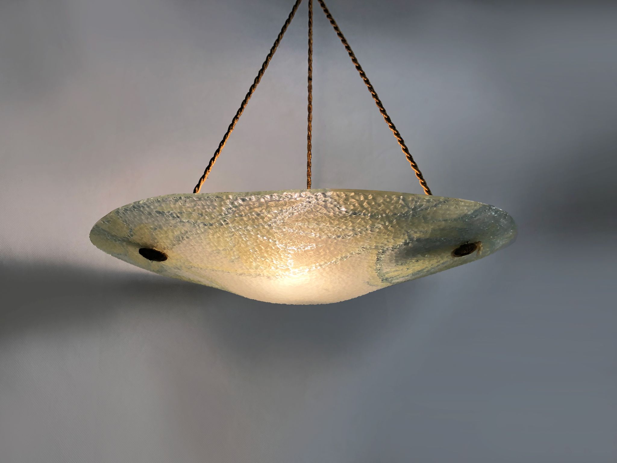 Suspension basin Art Deco 1 Fire, in yellow and transparent glass. Year 30